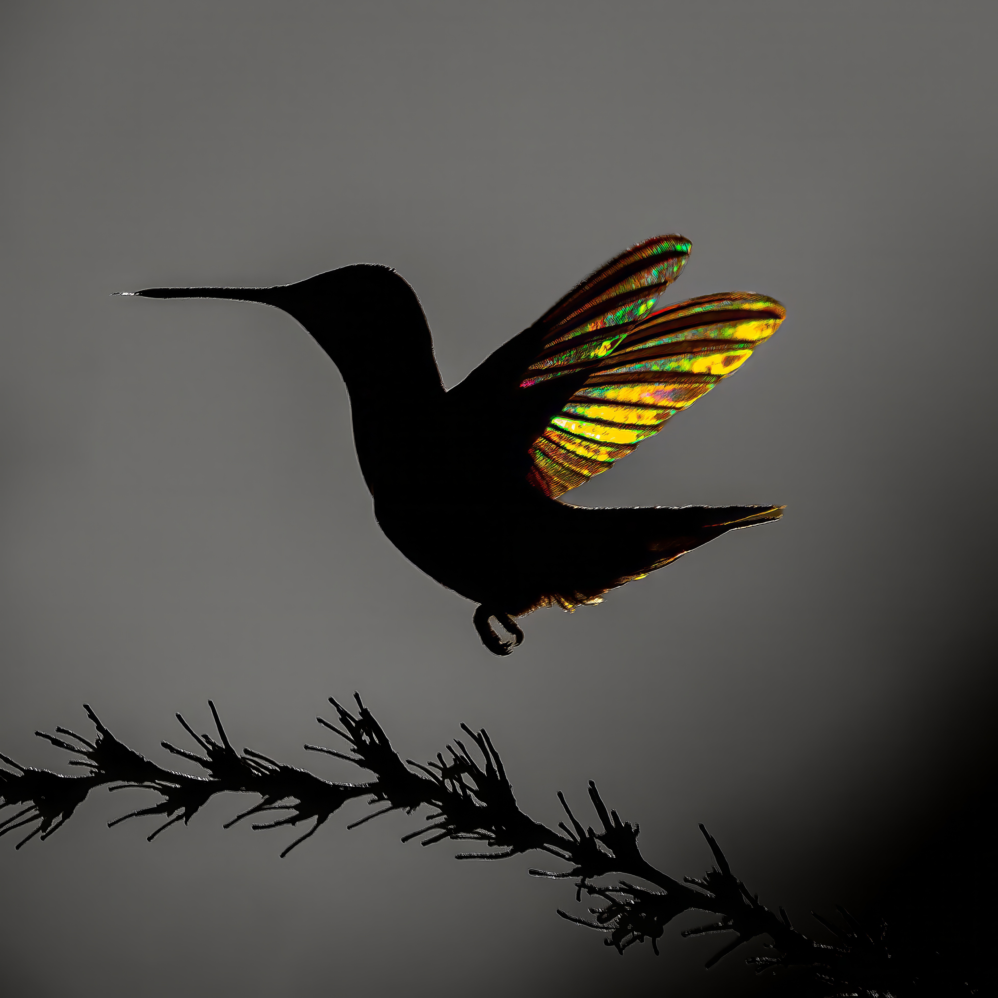 When light, motion, angles and patience all come together, the results is a visually mesmerizing hummingbird silhouetted, with 'stained glass wings'.