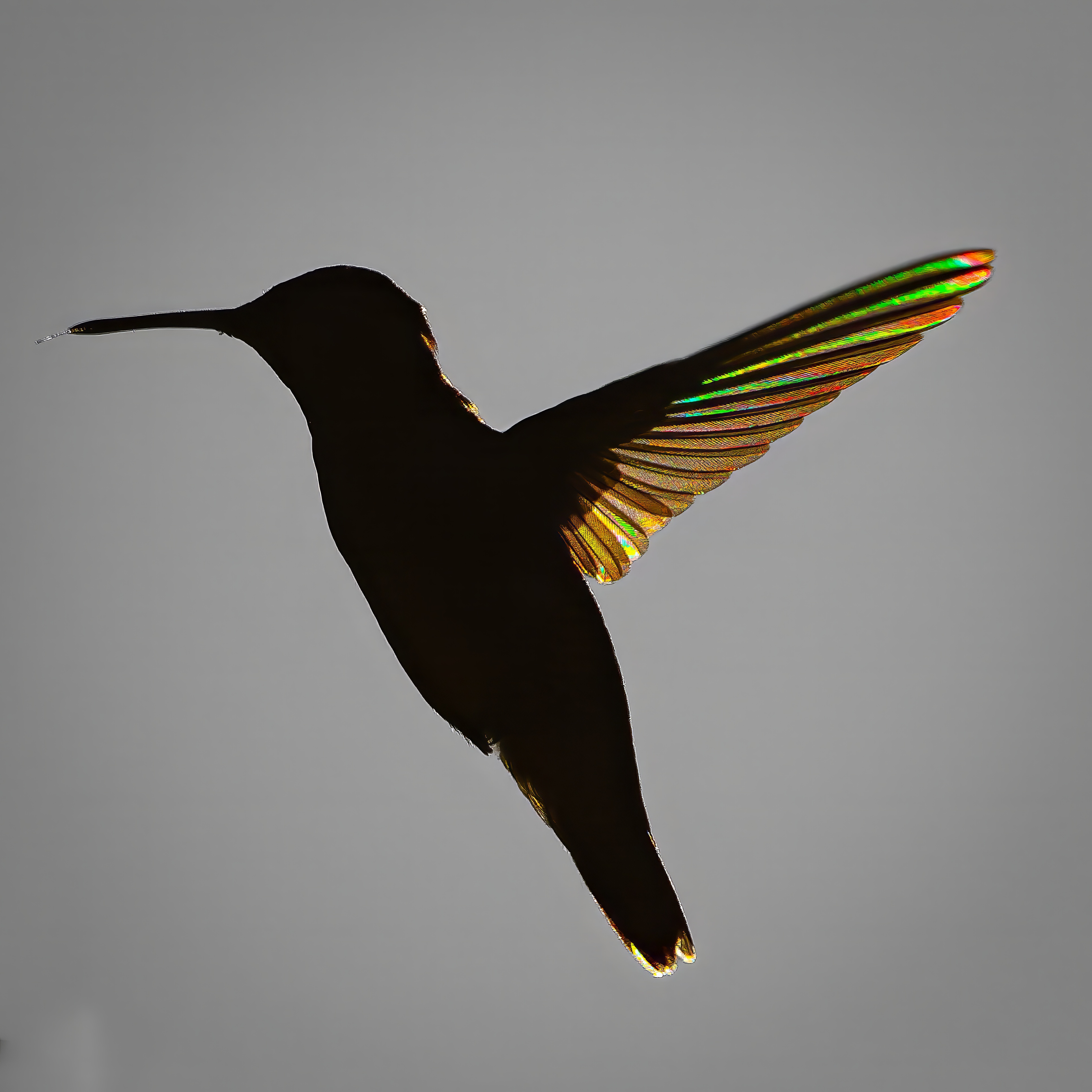When light, motion, angles and patience all come together, the results is a visually mesmerizing hummingbird silhouetted, with 'stained glass wings'.